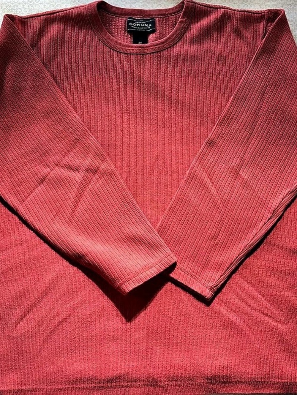 90s Sonoma Goods for Life Women's Coral Pink Ribbed Knit Long Sleeve Shirt 2X